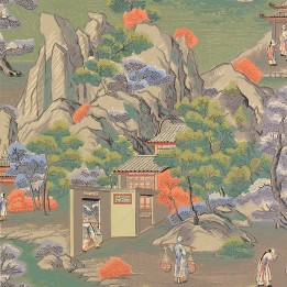 Wallpaper Landscape Chinese - Pastel chinoiserie with pavilions