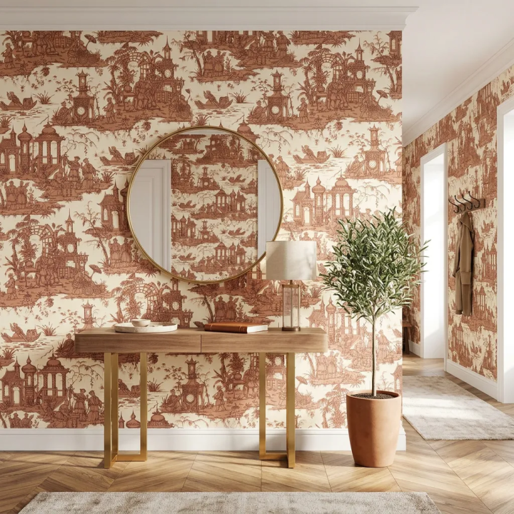 Papier peint Toile de Jouy -Chinoiserie Les Pagodes