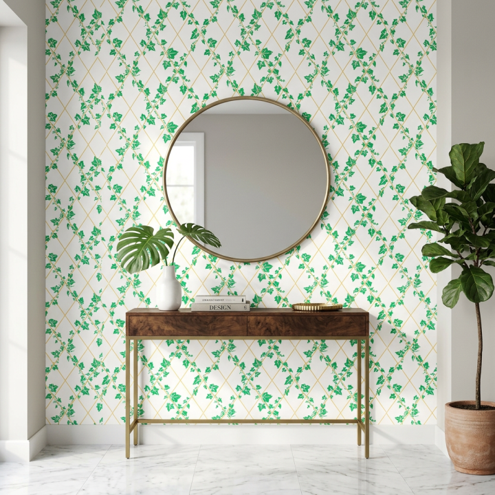 Ivy on diamonds wallpaper