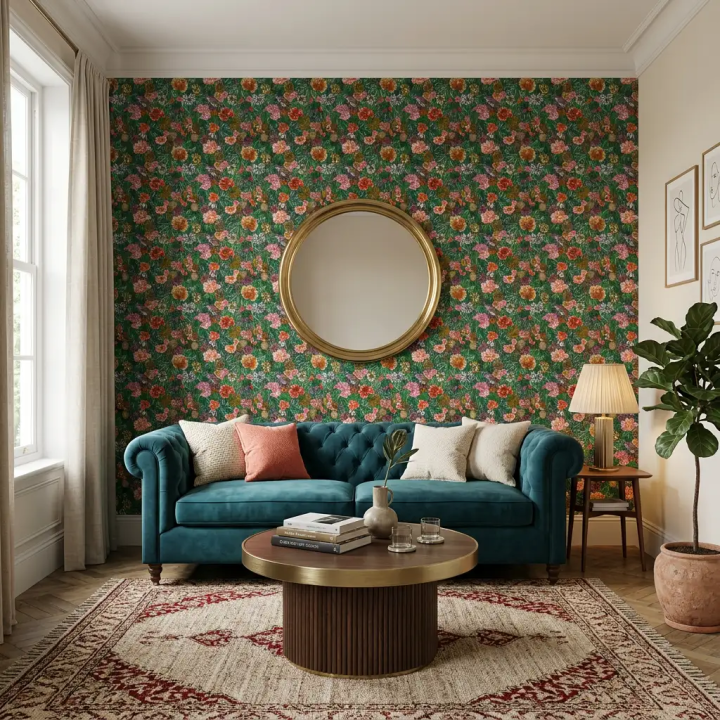 Garden  Mêli-Mélo Wallpaper| Floral Pattern and Vintage Birds